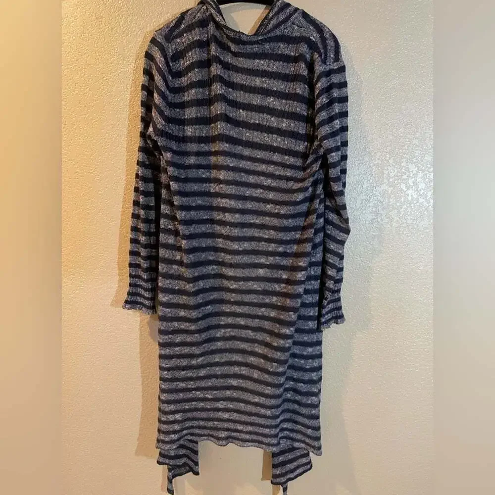 Free People Blue and Gray Striped Long Cardigan Sweater